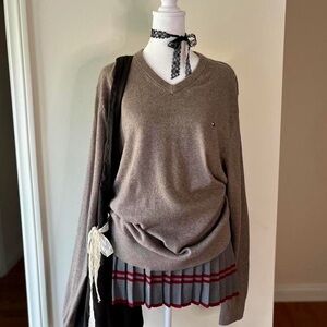 Tommy Hilfiger Cashmere Cotton Slouchy V-neck Sweater 2000s Y2K Preppy Grunge L